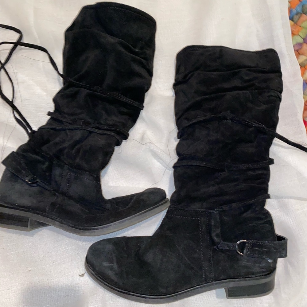 vintage aldo black fur lined boots with laces